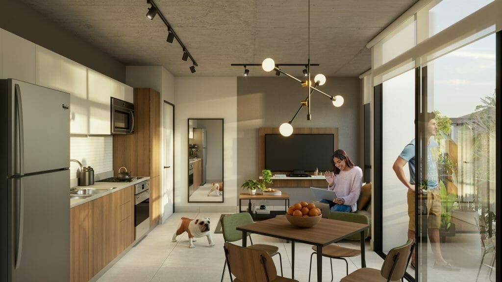 Vista interna del apartamento del proyecto Begin coliving en panamá