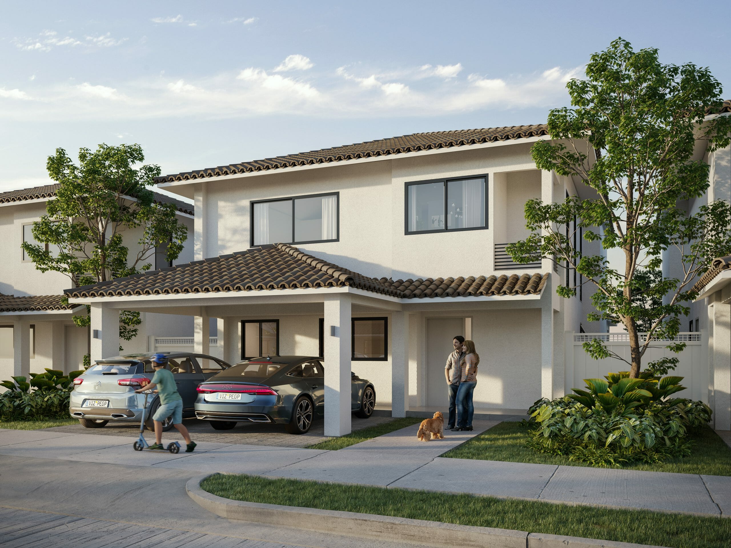 Vista frontal de la fachada del modelo de residencia Noura en Paseo del Norte